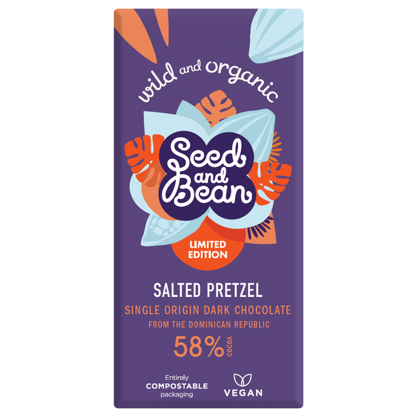 Seed & Bean - 58% DARK CHOCOLATE ORGANIC SALTED PRETZEL 80G