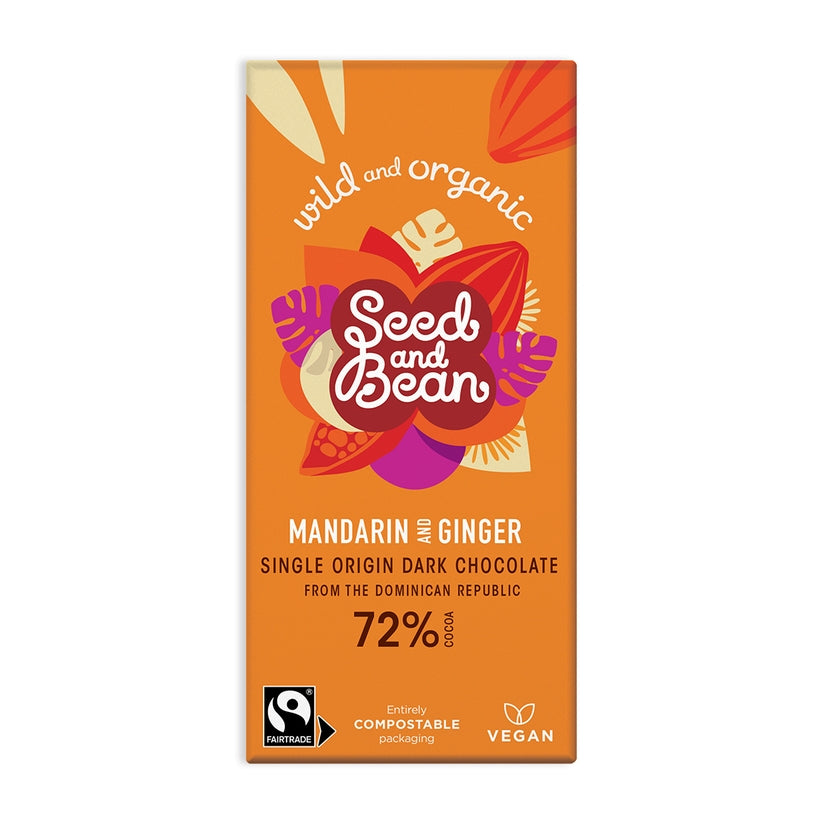 Seed & Bean - MANDARIN & GINGER EXTRA DARK CHOCOLATE 75G BAR (72% COCOA)