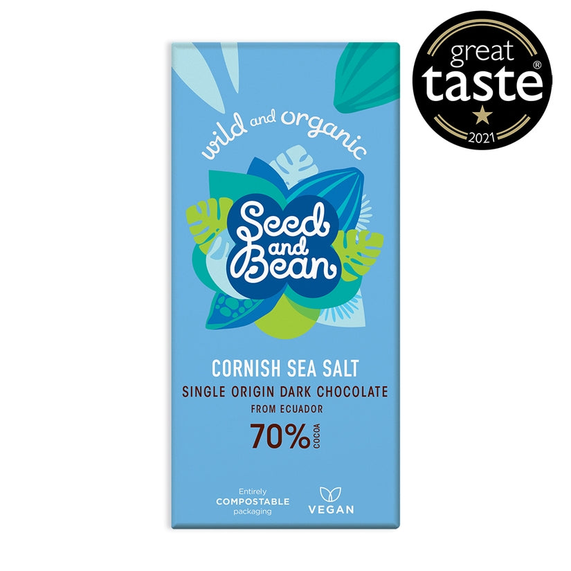 Seed & Bean - CORNISH SEA SALT EXTRA DARK CHOCOLATE 75G BAR (70% COCOA)