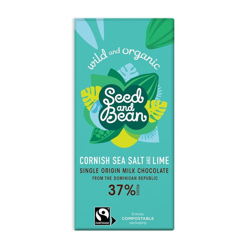 Seed & Bean - CORNISH SEA SALT & LIME MILK CHOCOLATE 75G BAR (37% COCOA)